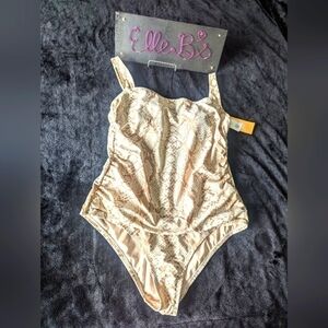 NWT Kona Sol Tan/ Cream Snakeskin Print Medium Coverage One Piece Swimsuit L